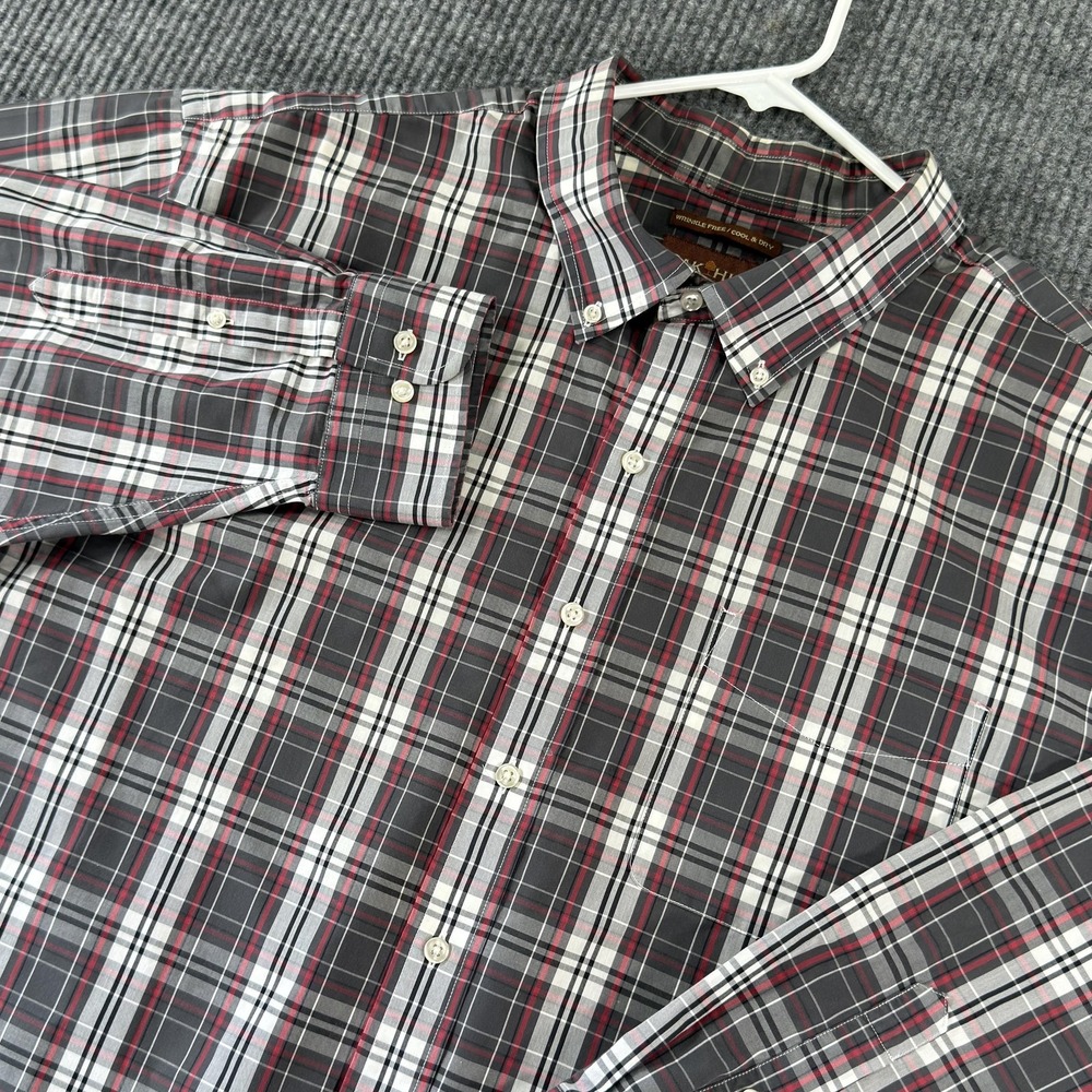 Oak Hill Shirt Mens 3XL Gray Red Plaid Cool & Dry Button Down Long Sleeve